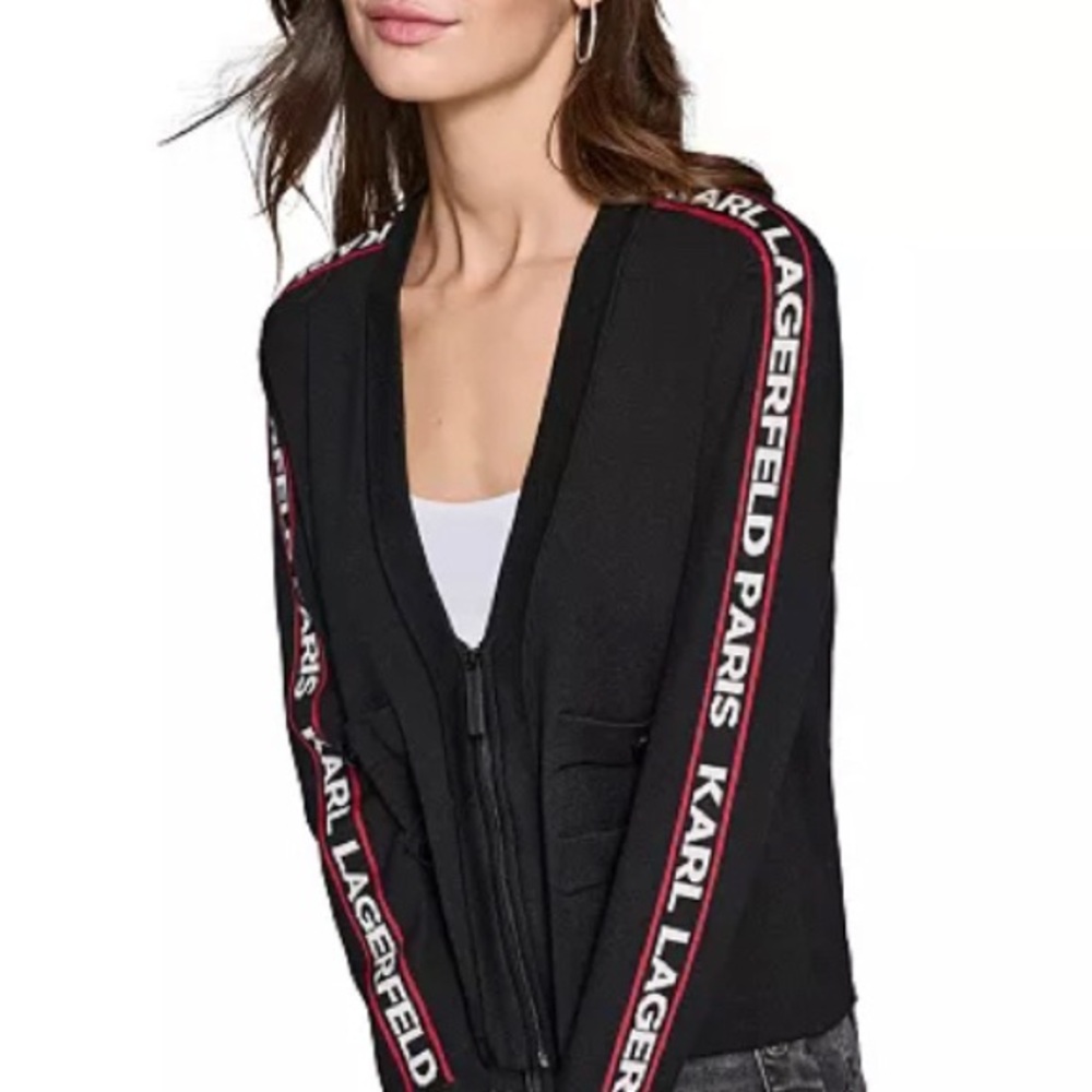 Karl Lagerfeld Black Cardigan with Red Accents
